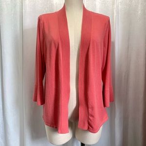 JM COLLECTION | Coral Ribbed Open Cardigan; Women’s Size M